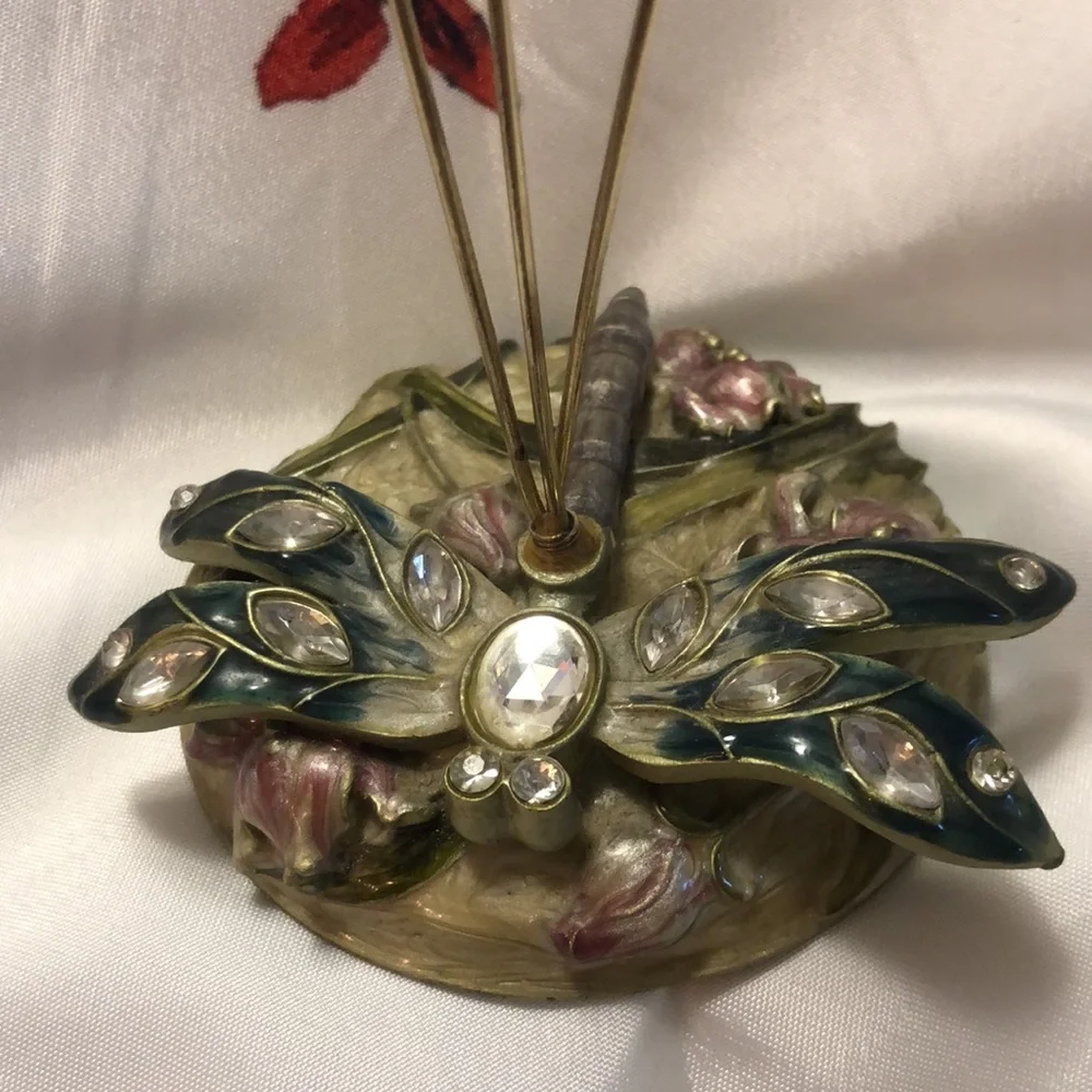 Enamel Jeweled Dragonfly Metal Wire Picture/Memo Card/Recipe Card Holder 8”x3.5”